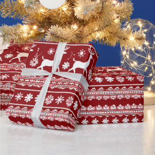Rote und weiße Rentierflöte Moderne Weihnachten Geschenkpapier