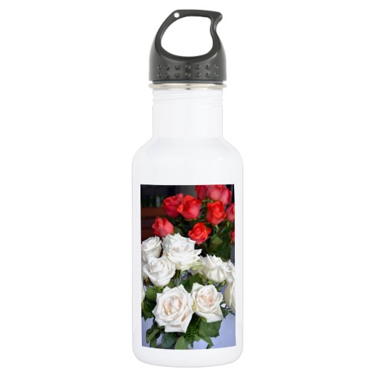 Rote und weiße Rose Blumenarrangements Edelstahlflasche (Vorderseite)