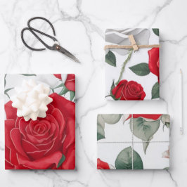 Rote und weiße Rose Geschenkpapier Set