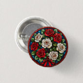 Rote und weiße Rose mit detaillierten Angaben Button (Vorne & Hinten)