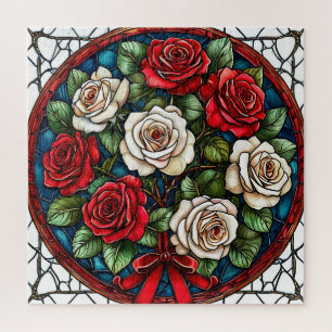 Rote und weiße Rose mit detaillierten Angaben Puzzle