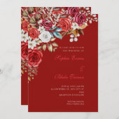 Rote und weiße Rose Rote Hochzeit Scarlet Einladung (Vorne/Hinten)