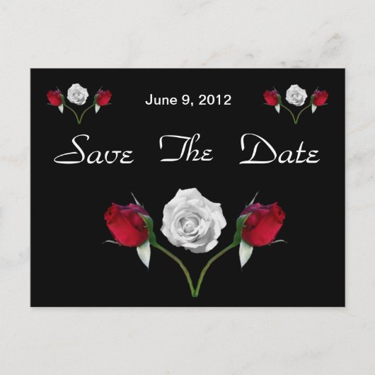 Rote und weiße Rose Save the Date Postkarte (Vorderseite)