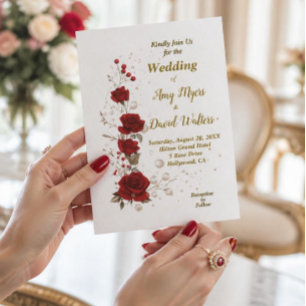 Rote und weiße Rosen elegante Hochzeitseinladung Einladung