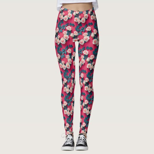 Rote und weiße Rosen Leggings (Vorderseite)