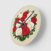 Rote und weiße Rosen Runde Wanduhr (Winkel)