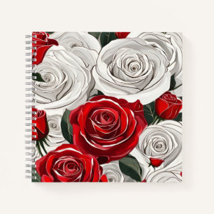 Rote und Weiße Rosen Schönheit Notizblock