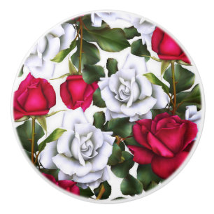 Rote und Weiße Rosen Shabby Chic Rustikal Moderner Keramikknauf