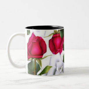 Rote und Weiße Rosen Shabby Chic Rustikal Moderner Zweifarbige Tasse