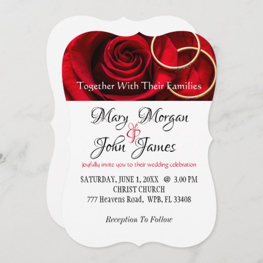 Rote und weiße Rote Rose mit Ring Einladung (Vorne/Hinten)