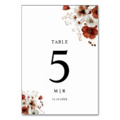 Rote und weiße, rustikale Hochzeit der Flora Tischnummer (Rückseite)