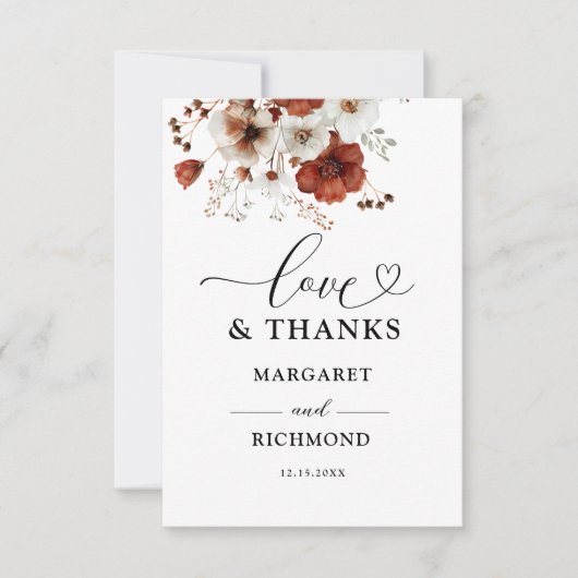 Rote und weiße Rustikale Hochzeit mit Blumen Danke (Vorderseite)