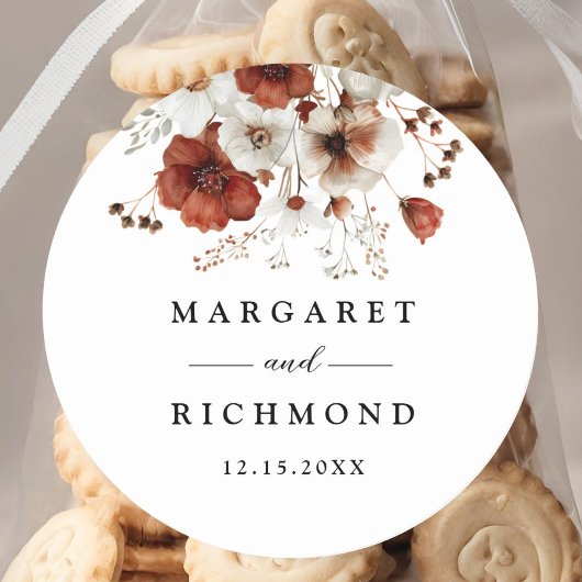 Rote und weiße Rustikale Hochzeit Runder Aufkleber