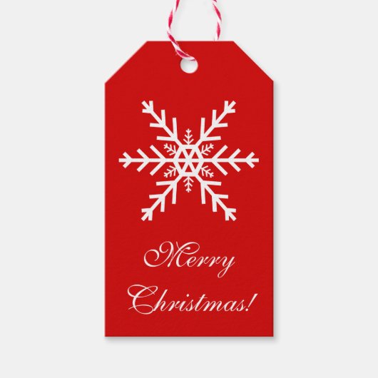Rote und weiße Schneeflocke Geschenkanhänger (Vorderseite)