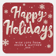 Rote und weiße Schneeflocke Happy Holidays Aufkleb