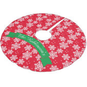Rote und weiße Schneeflocke mit Familienname Polyester Weihnachtsbaumdecke (Schrägansicht)