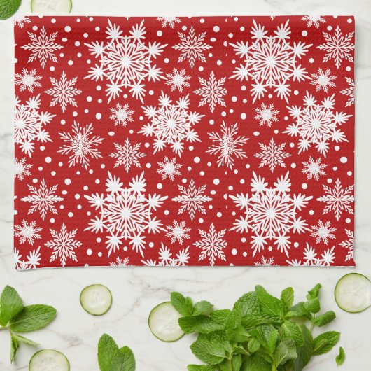 Rote und weiße Schneeflocke Nahtloses Muster Geschirrtuch (Gefaltet)