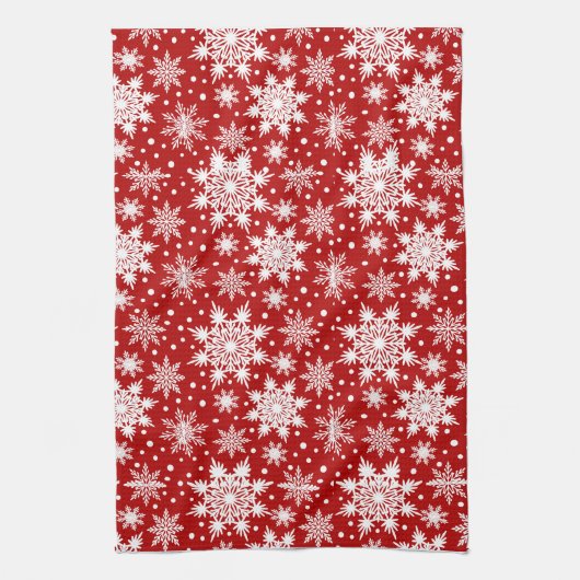 Rote und weiße Schneeflocke Nahtloses Muster Geschirrtuch (Vertikal)