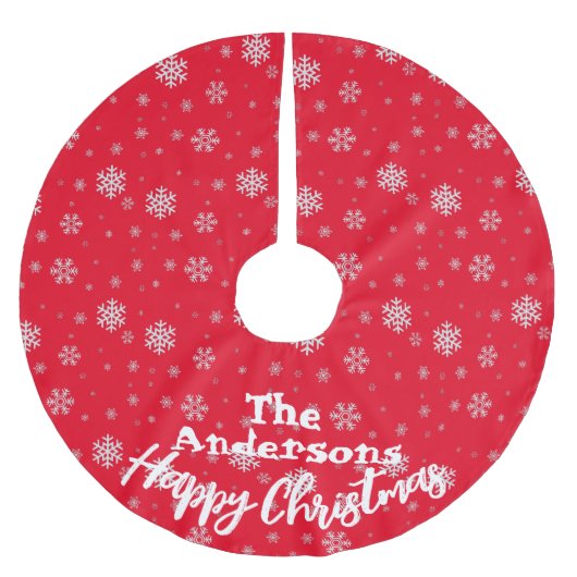 Rote und weiße Schneeflocke Weihnachtsfest Polyester Weihnachtsbaumdecke (Vorderseite)
