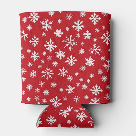 Rote und weiße Schneeflocken Dosenkühler (Rückseite)