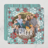 Rote und weiße Schneeflocken Foto Feiertagskarte (Vorne/Hinten)