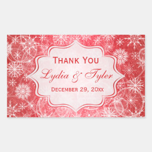 Rote und weiße Schneeflocken-Gastgeschenk Hochzeit Rechteckiger Aufkleber