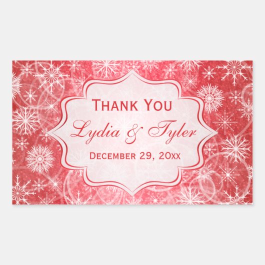Rote und weiße Schneeflocken-Gastgeschenk Hochzeit Rechteckiger Aufkleber (Vorderseite)