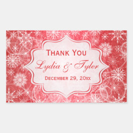 Rote und weiße Schneeflocken-Gastgeschenk Hochzeit Rechteckiger Aufkleber