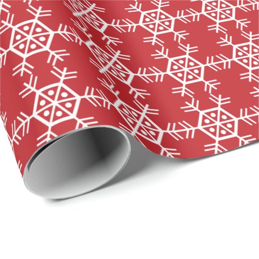 Rote und weiße Schneeflocken Geschenkpapier (Rolleneckpunkt)