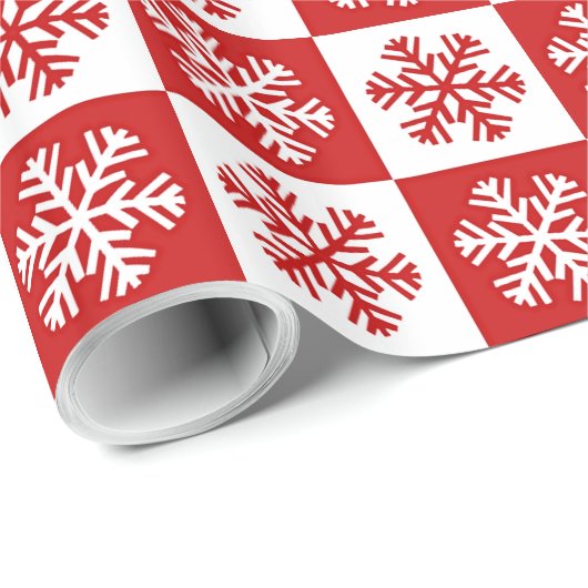 Rote und weiße Schneeflocken Geschenkpapier (Rolleneckpunkt)