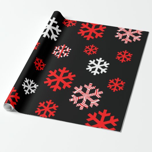 Rote und weiße Schneeflocken Geschenkpapier (Ungerollt)