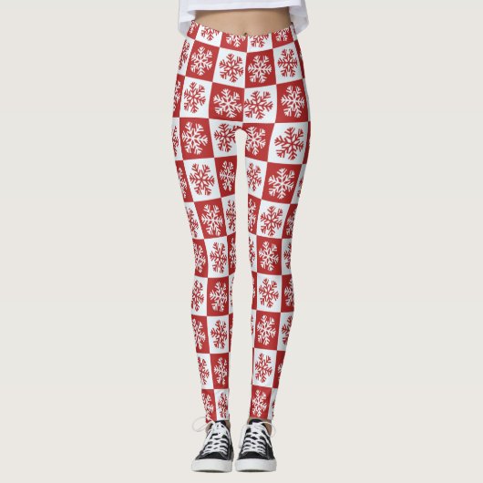 Rote und weiße Schneeflocken Girls Leggings (Vorderseite)