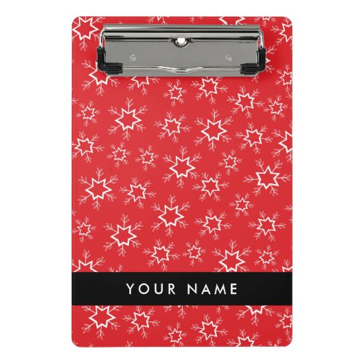 Rote und weiße Schneeflocken, Ihr Name, Personalis Mini Klemmbrett (Vorderseite)