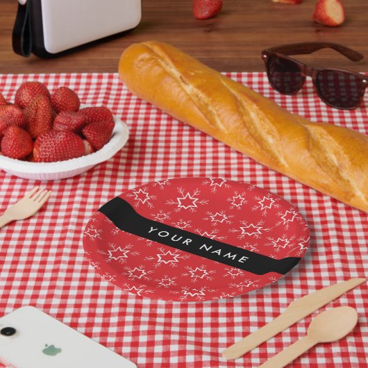 Rote und weiße Schneeflocken, Ihr Name, Personalis Pappteller (Picknick)