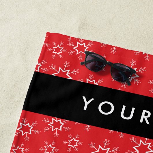 Rote und weiße Schneeflocken, Ihr Name, Personalis Strandtuch (Beispiel)