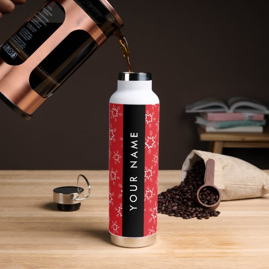 Rote und weiße Schneeflocken, Ihr Name, Personalis Trinkflasche (Kaffee)