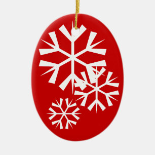 Rote und weiße Schneeflocken Keramik Ornament