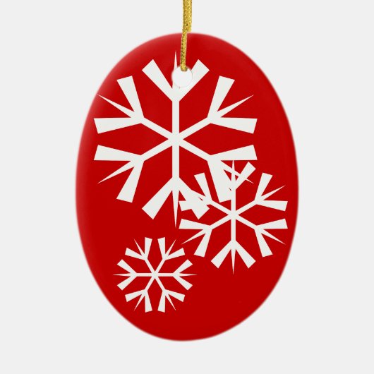 Rote und weiße Schneeflocken Keramik Ornament (Vorne)