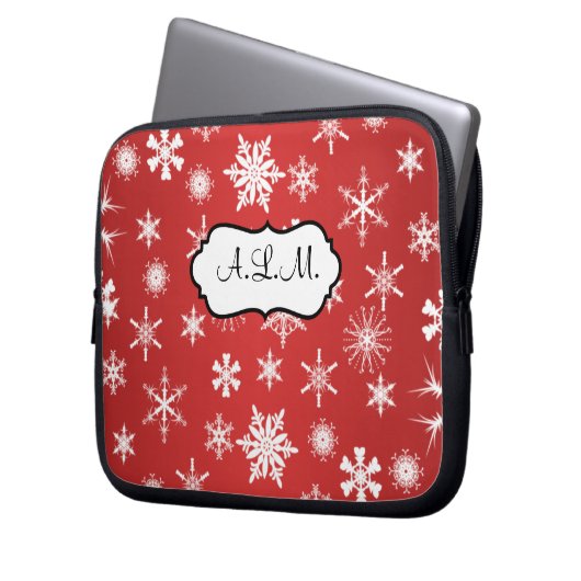 Rote und weiße Schneeflocken Laptop-Sieb Laptopschutzhülle (Vorderseite Links)