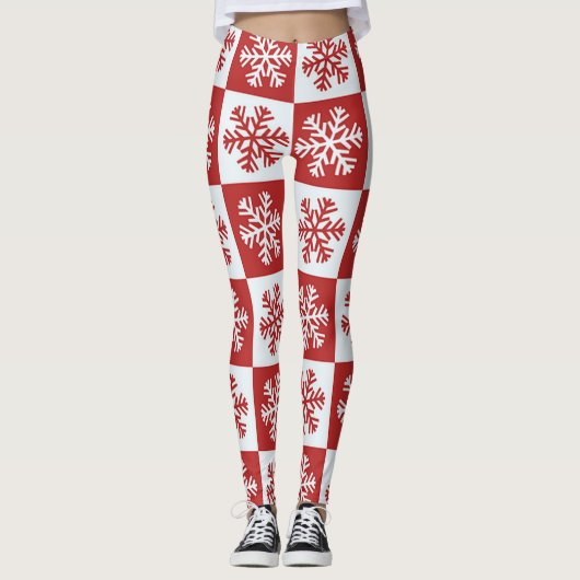 Rote und weiße Schneeflocken Leggings (Vorderseite)