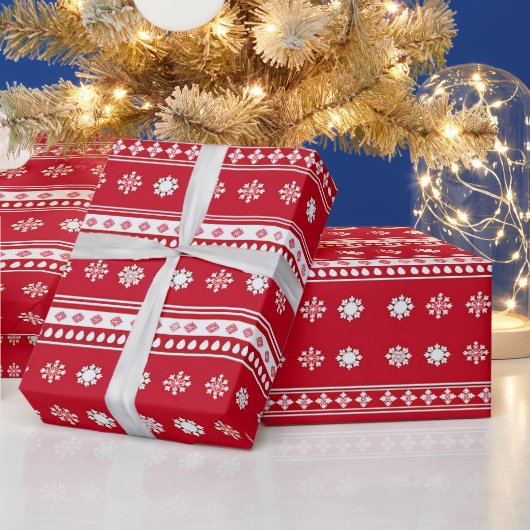 Rote und weiße Schneeflocken Moderne Weihnachten Geschenkpapier (Feiertage)