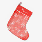 Rote und weiße Schneeflocken Name Weihnachten Großer Weihnachtsstrumpf (Vorderansicht (hängend))