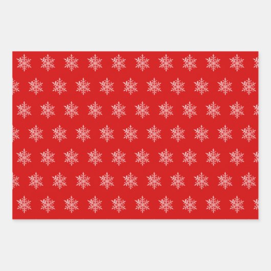 Rote und weiße Schneeflocken-Papierblätter Geschenkpapier Set (Vorderseite)