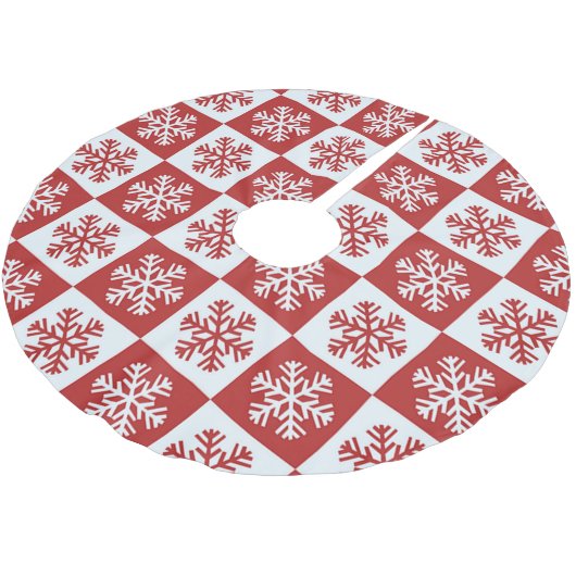 Rote und weiße Schneeflocken Polyester Weihnachtsbaumdecke (Schrägansicht)