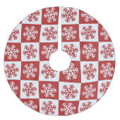 Rote und weiße Schneeflocken Polyester Weihnachtsbaumdecke (Vorderseite)