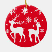 Rote und weiße Schneeflocken Rentiere Frohe Weihna Keramik Ornament (Vorne)