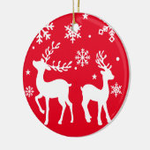 Rote und weiße Schneeflocken Rentiere Frohe Weihna Keramik Ornament (Links)