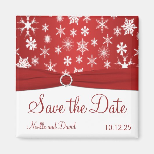 Rote und weiße Schneeflocken Speichern Sie das Dat Magnet (Vorne)