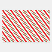 Rote und weiße Schneeflocken und gestreifte Ferien Geschenkpapier Set (Vorderseite)