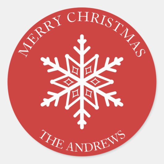 Rote und weiße Schneeflocken Weihnachten Umschlag  Runder Aufkleber (Vorderseite)